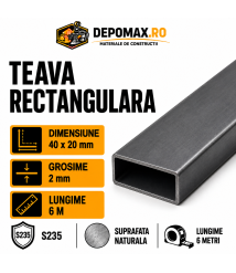 Teava rectangulara 40 x 20 x 2 mm, 6 metri